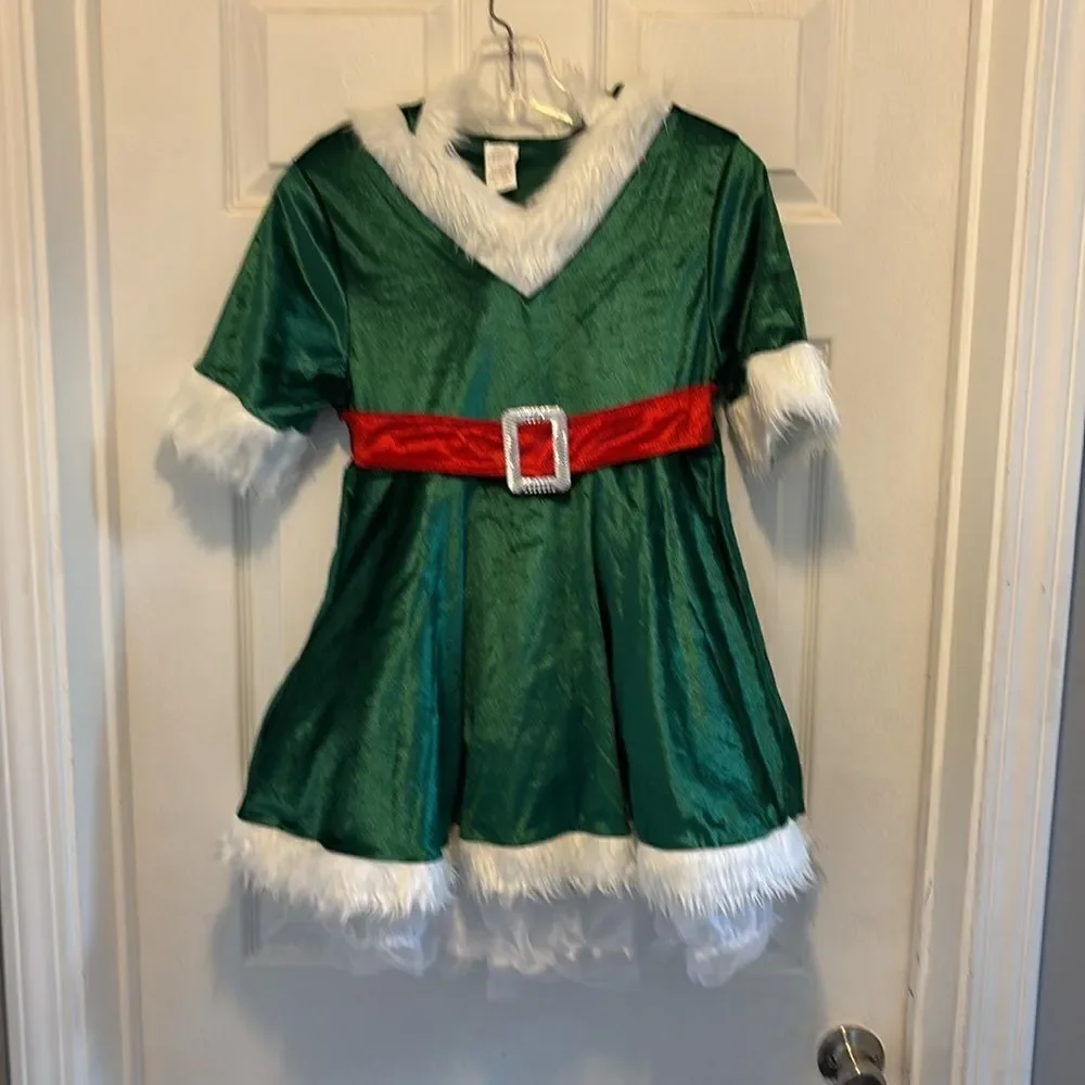 LMYOVE Girls Santa Green Elf Hooded Dress Costume(Large, Green)